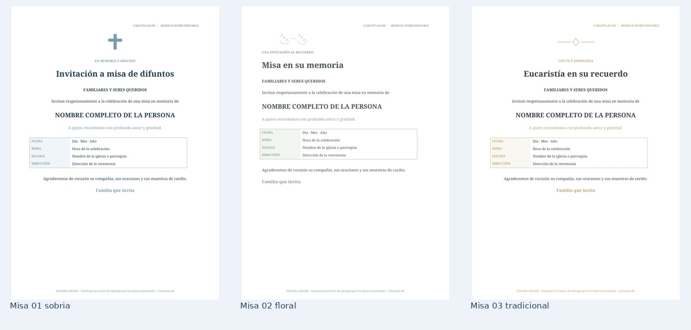 Invitaciones a misa de difuntos en Word: 3 modelos 1 Vista previa real de Misa de difuntos: 3 invitaciones renovadas