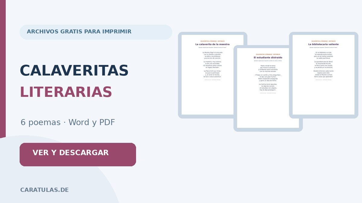 Vista previa de seis calaveritas literarias originales en Word y PDF