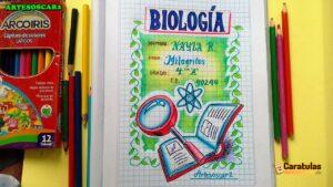 Carátula de Biología para bachillerato, modelo 5 para cuaderno o trabajo escolar