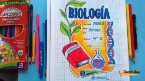 Carátula de Biología para bachillerato, modelo 8 para cuaderno o trabajo escolar