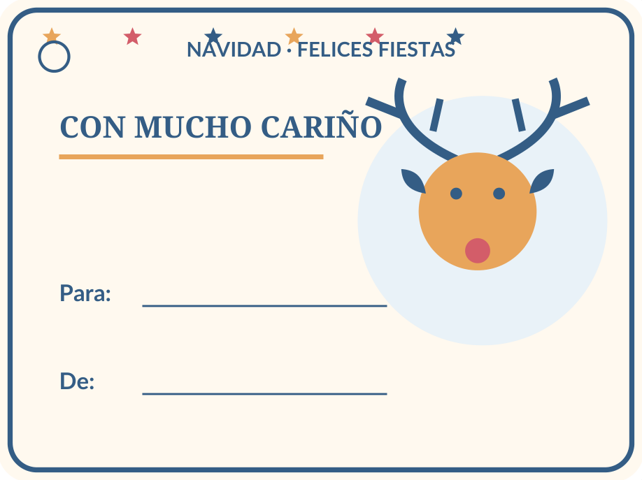 Etiquetas navideñas para regalos: 36 modelos PDF y PNG 33 Etiqueta navideña individual para regalos: Reno sonriente