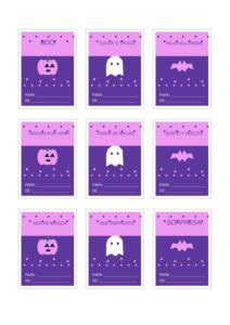 Vista previa de 36 etiquetas Halloween con espacios para nombres, listas para recortar