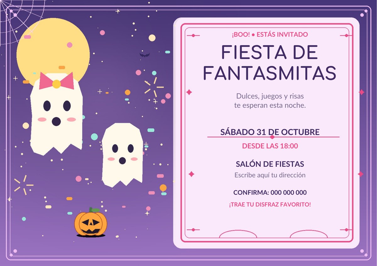 Diseño real de invitación Halloween Fantasmas divertidos editable en Word