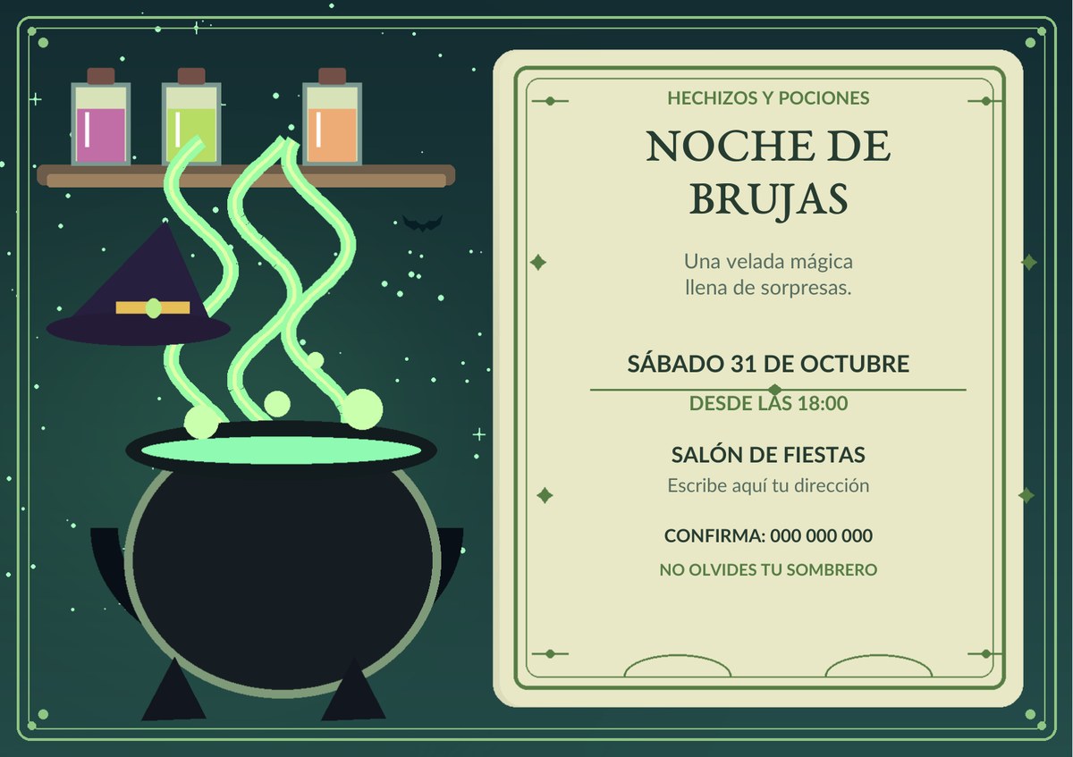Diseño real de invitación Halloween Poción de brujas editable en Word