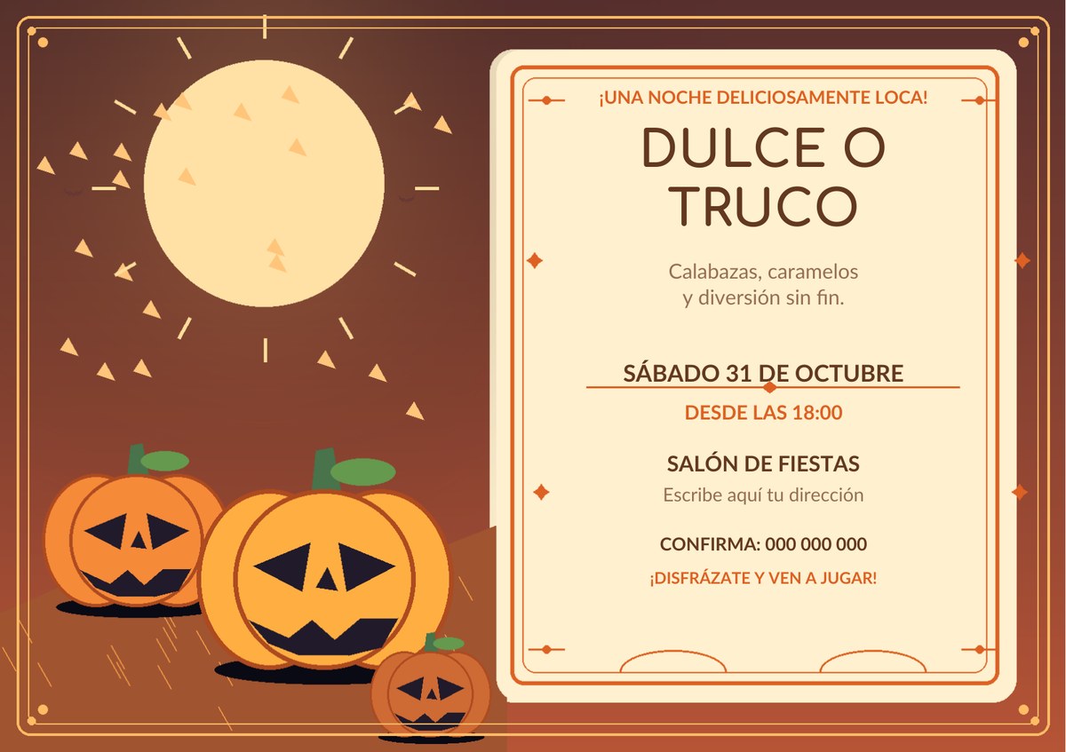 Diseño real de invitación Halloween Dulce o truco editable en Word