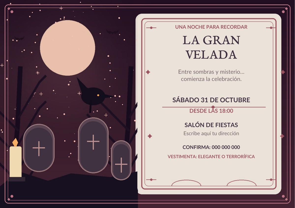 Diseño real de invitación Halloween Noche gótica editable en Word