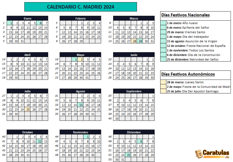 Calendario Laboral Comunidad de Madrid Excel 2026 【Descargar Gratis】