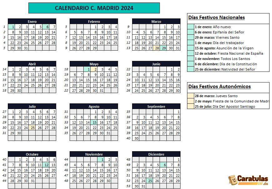 Calendario Laboral Comunidad de Madrid Excel