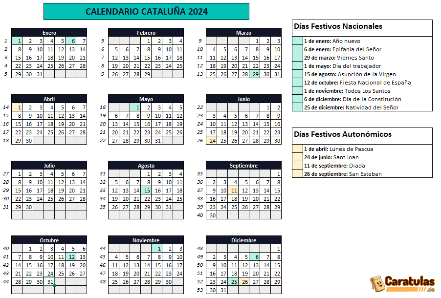 Calendario Laboral Cataluña en Excel para Descargar e Imprimir Gratis 14 Calendario Laboral Cataluña en Excel para Descargar e Imprimir Gratis