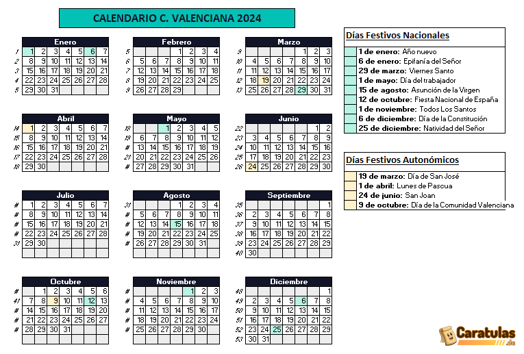 Calendario Laboral Comunidad de Valenciana Excel