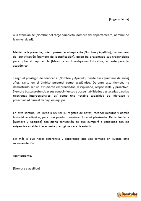 Plantilla de Carta de Recomendación en Word 13 Plantilla de Carta de Recomendación en Word