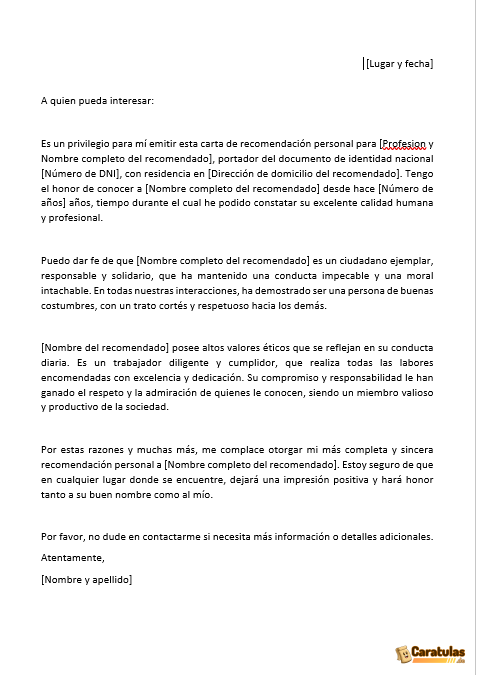 Plantilla de Carta de Recomendación en Word 15 Plantilla de Carta de Recomendación en Word