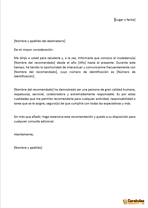 Plantilla de Carta de Recomendación en Word 16 Plantilla de Carta de Recomendación en Word