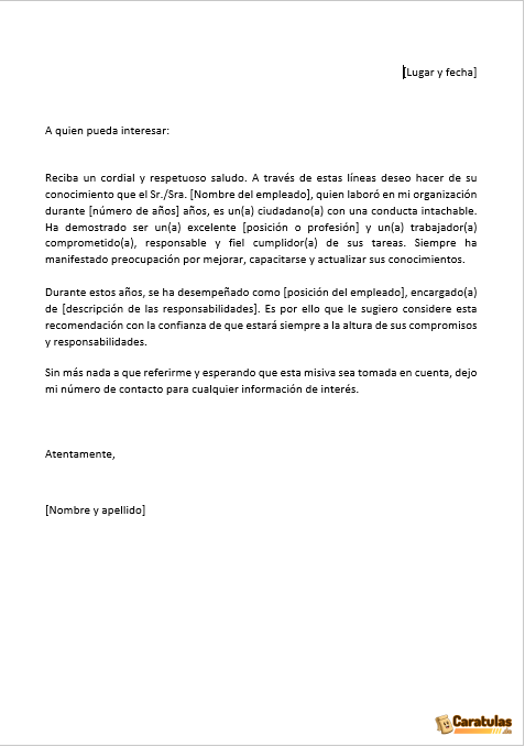 Plantilla de Carta de Recomendación en Word 17 Plantilla de Carta de Recomendación en Word