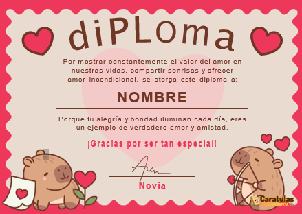 Diploma al Mejor Novio del Mundo en Word Editable para imprimir gratis