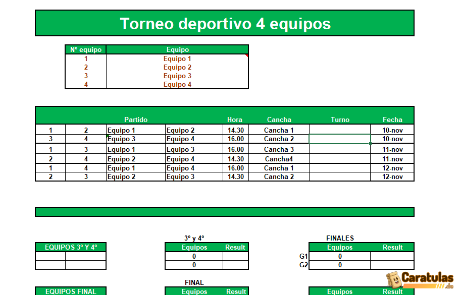 Fixture para 4 equipos en Excel 1 Fixture para 4 equipos en Excel