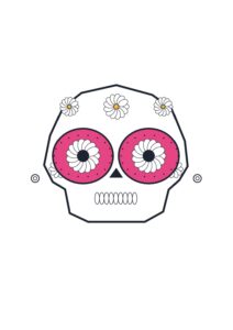 Máscara de calavera con flores, agujeros para ojos y contorno A4
