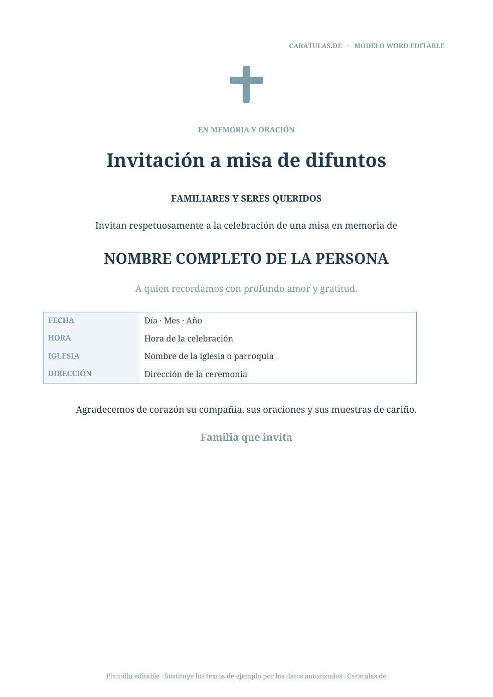 Invitaciones a misa de difuntos en Word: 3 modelos 2 Modelo nuevo 1: Misa sobria, vista previa real