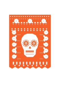 Vista previa de tres banderines originales de papel picado Día de Muertos en PDF