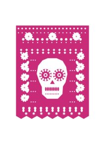 Papel picado de Día de Muertos Calavera rosa, imagen real del PDF