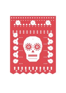 Papel picado de Día de Muertos Calaverita coral, imagen real del PDF