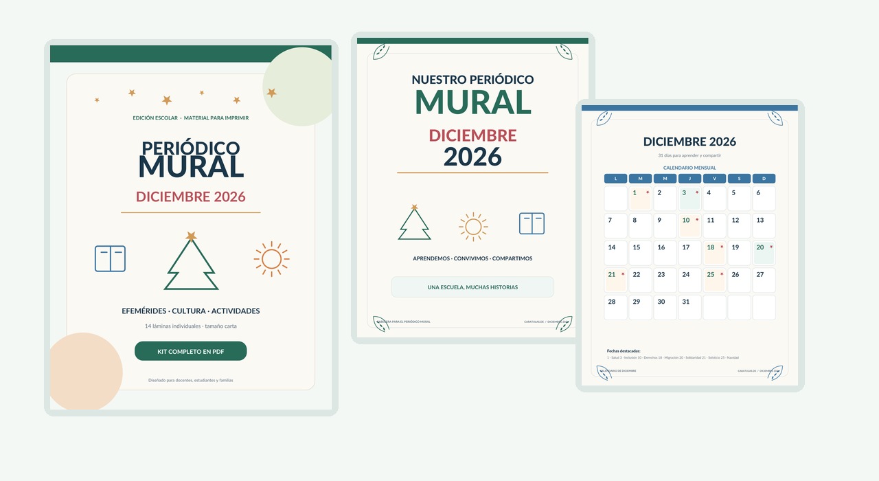 Periódico mural diciembre 2026 para imprimir: PDF con 14 láminas