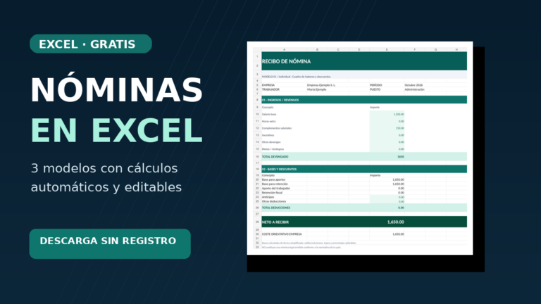 Portada de tres plantillas de nómina Excel gratuitas con una vista previa real del recibo